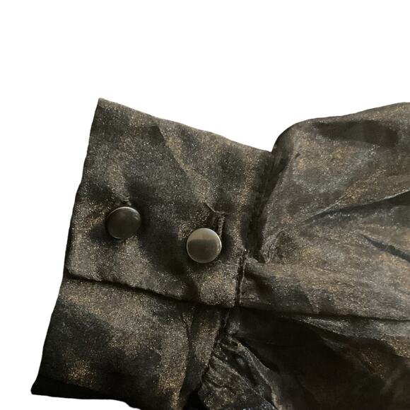 AUW Dressy Blouse Women's Size M Black Sheer Long Sleeves Gold Pearl Belt - Picture 6 of 12